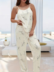 Plus Size Women's Floral Print Pajama Set Cami Top and Pants Loungewear