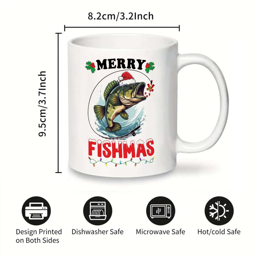 Ceramic Coffee Mug Christmas Fishing Merry Fishmas Holiday Gift Office Camping