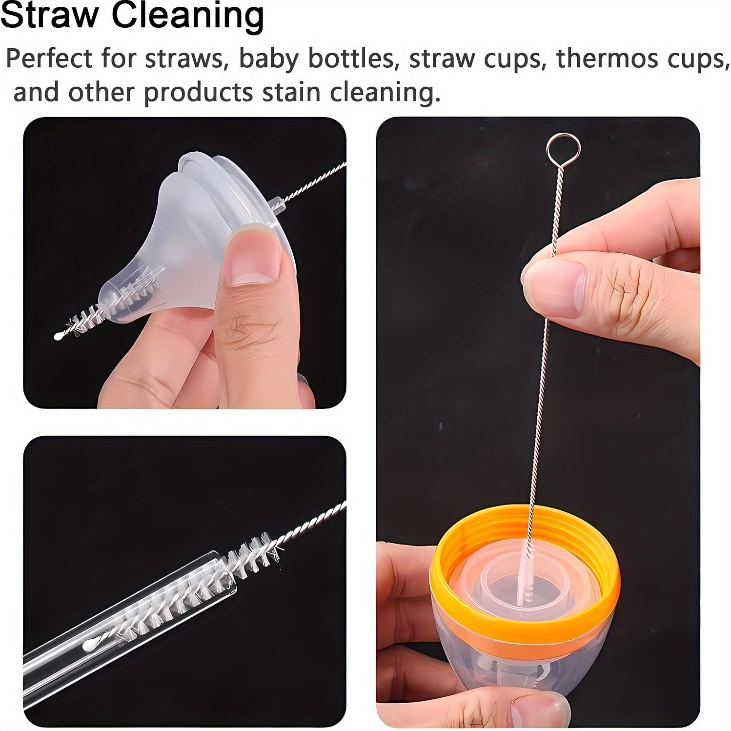 10 Stainless Steel Handle Soft Bristle Straw Cleaning Brushes for Teapots Cups and Test Tubes
