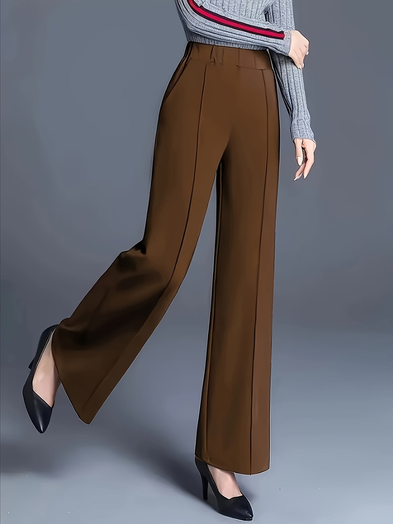 Plus Size Women's High-Waist Straight Leg Pants Casual Pockets All-Season