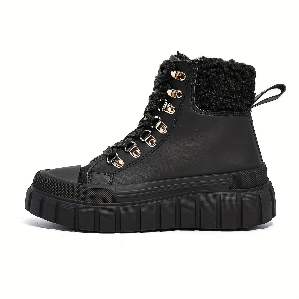 Women's Winter Black Short Boots Casual Warm Flat Shoes