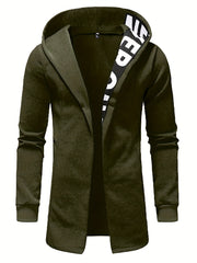 Chaqueta de cárdigan con capucha para hombre, de poliéster y elastano, color sólido, primavera y otoño, corte regular