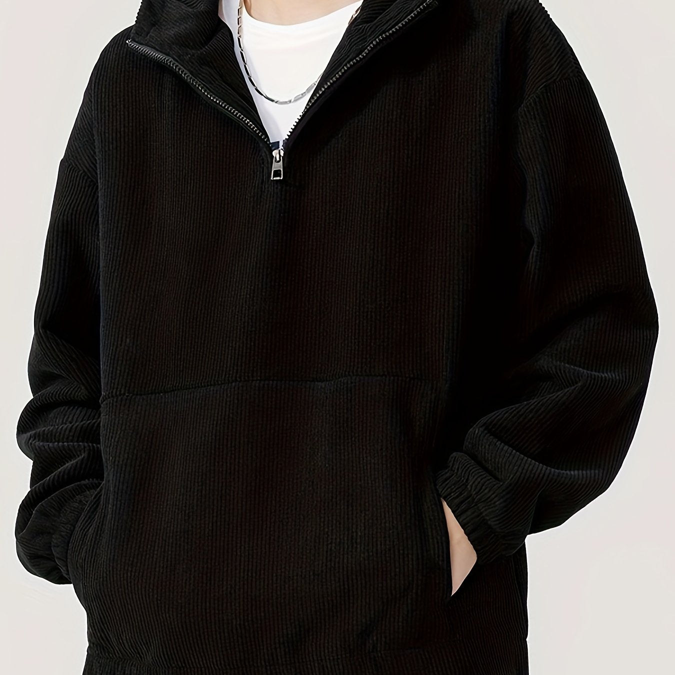 Men's Cozy Knit Zip-Up Hoodie with Drop Shoulder Sleeves for Casual Winter Wear