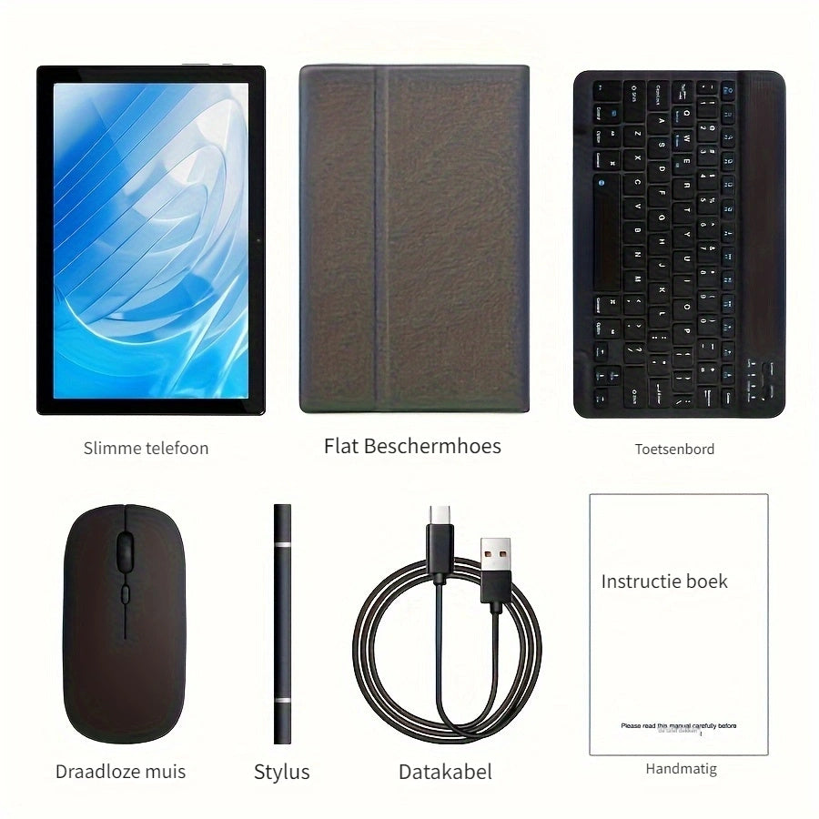 10.1-Inch Android 14 Tablet 12GB RAM 128GB ROM 2-in-1 with Keyboard Stylus