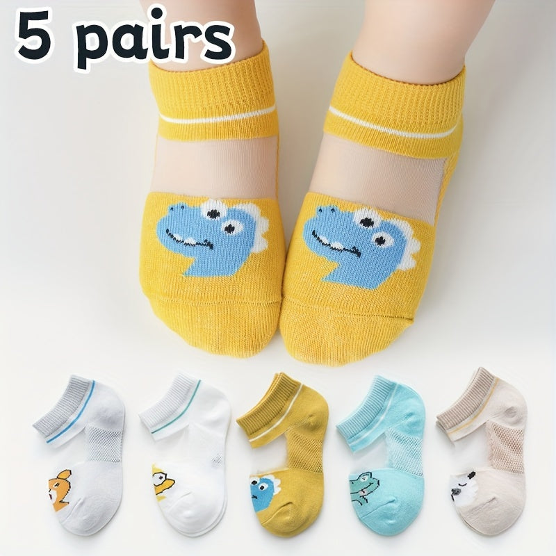 Kids Boys Ankle Socks 5 Pairs Animal Pattern Breathable Cotton Socks for Outdoor Activities