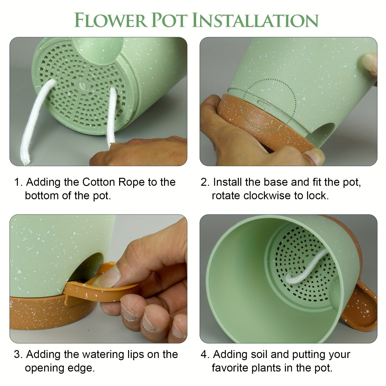 Set of 6 Modern Plastic Planters with Speckled Design Self-Watering Drainage Holes Indoor Outdoor