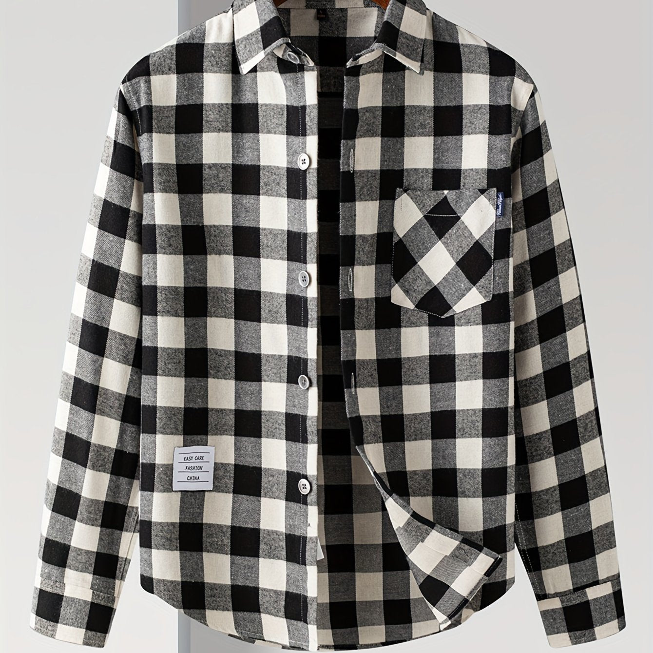 Men's Plaid Long Sleeve Shirt Polyester Blend Button-Up Casual Semi-Formal