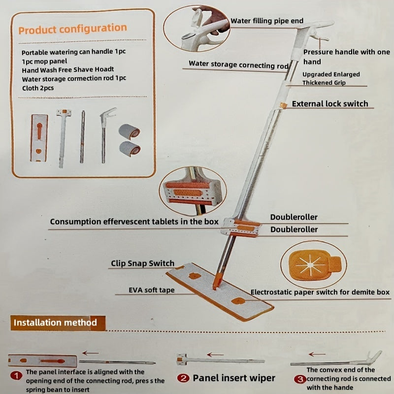 Dual-Use Spray Mop for Floor Cleaning with Wall Cleaner Attachment, Easy to Use
