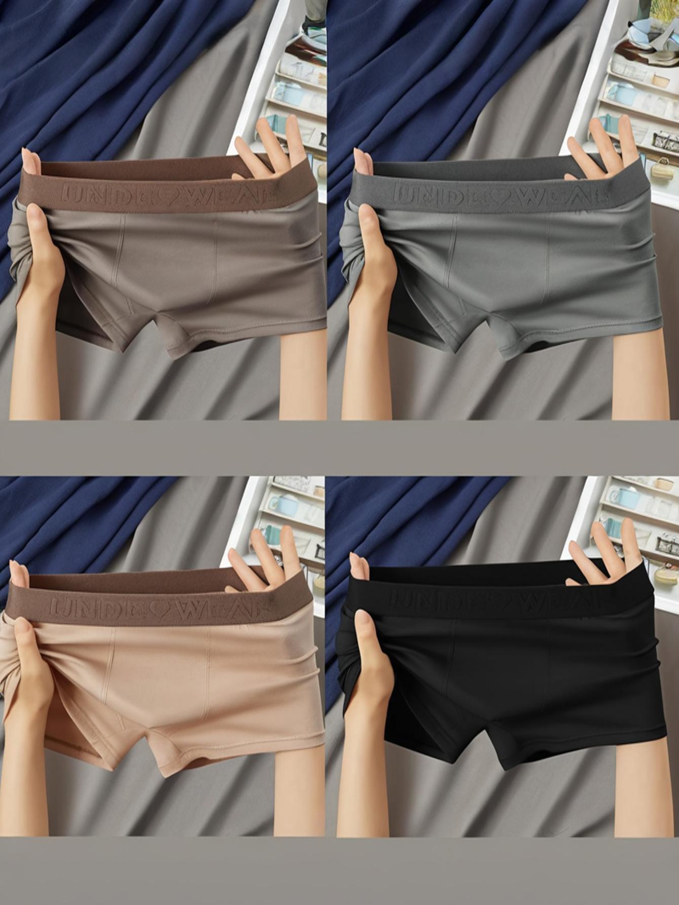 Men's Breathable Cotton Underwear Set Mid-Waist Shorts Solid Color Comfortable Sports Underwear