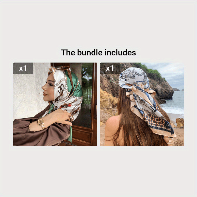 Pañuelo de satén de seda cuadrado para mujer, protección solar, turbante para la cabeza, 89.99cm