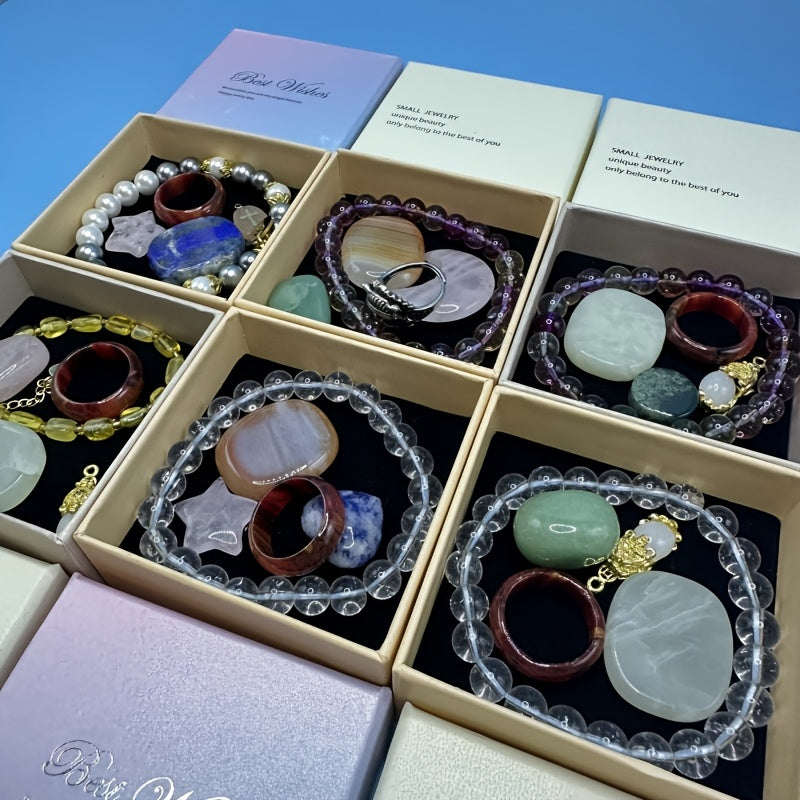 Women’s Crystal Jewelry Set with Bracelet Ring Necklace Gift Box Versatile Holiday Accessory