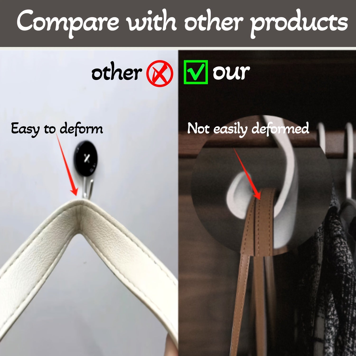 Paquete de 10 ganchos para bolsos en blanco y negro, resistentes, para bolsas grandes y organización