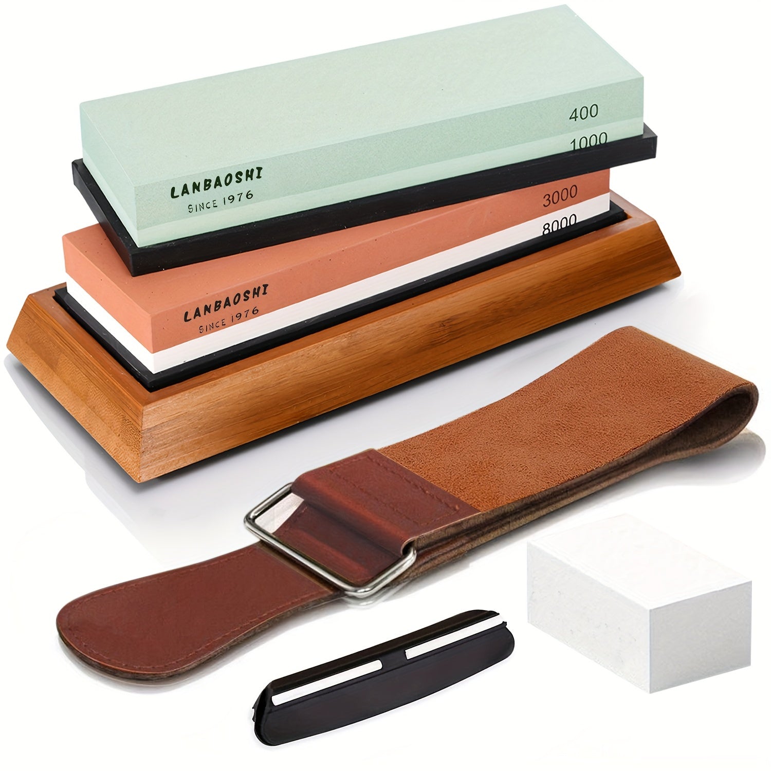 Knife Sharpening Stone Set with Whetstone Kit, Non-Slip Base, Leather Strop