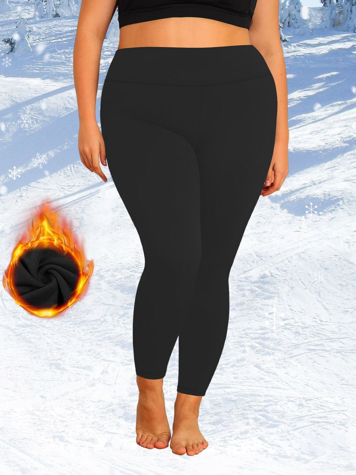 Plus Size High-Waisted Fleece-Lined Leggings for Autumn Winter
