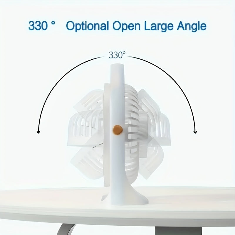 Black Portable Mini Desk Fan 5-Speed USB Rechargeable Quiet Tabletop Fan
