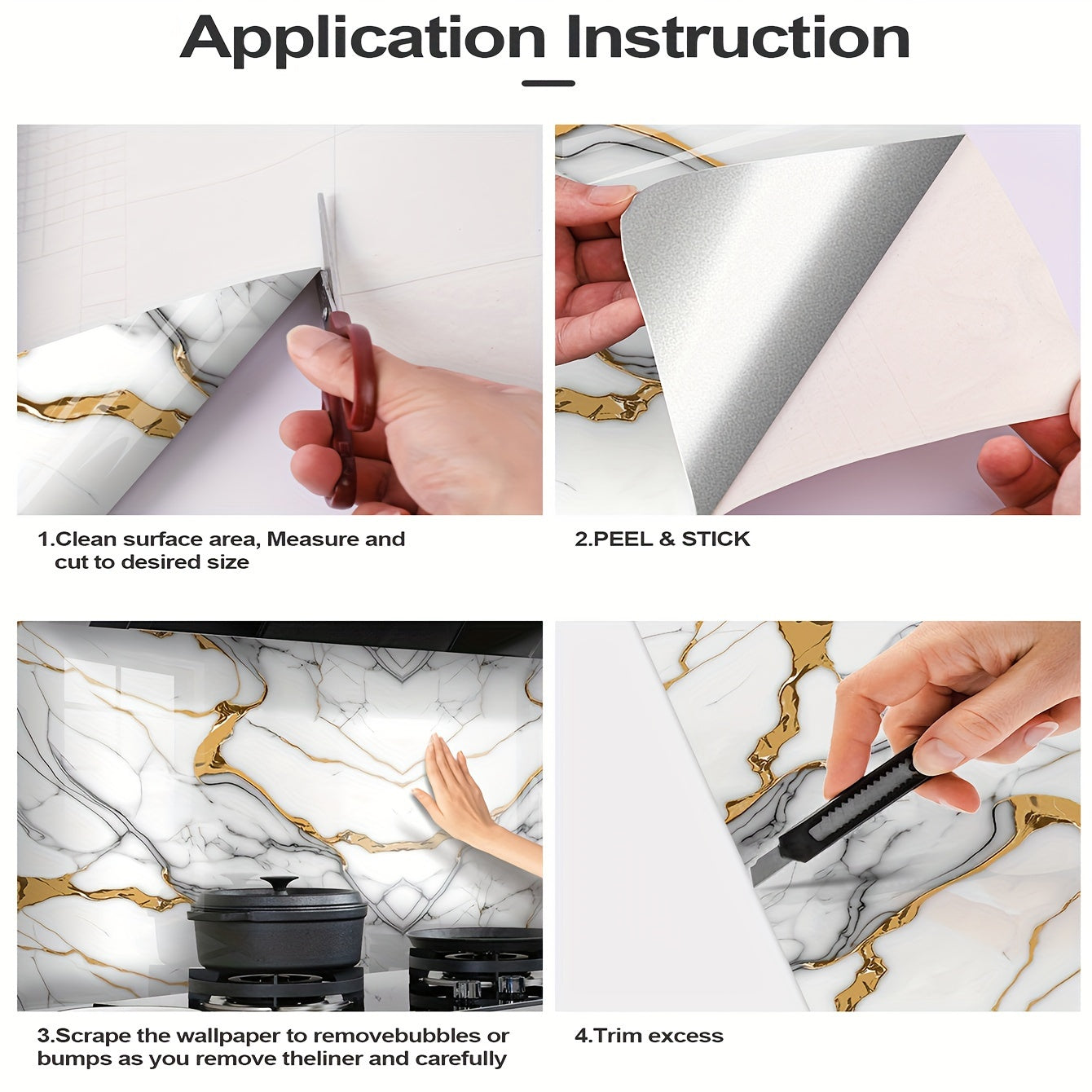 Peel and Stick Marble Pattern Wallpaper Roll for Furniture and Kitchen Walls Waterproof Drawer Liner