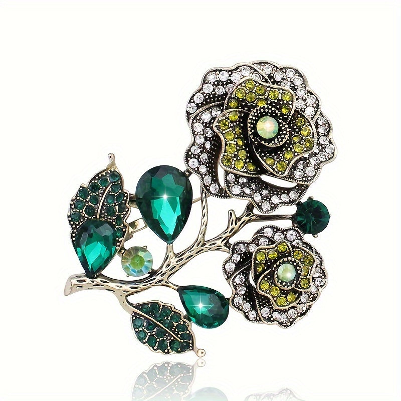 Vintage Style Camellia Flower Brooch Set Alloy Jewelry for Women and Girls
