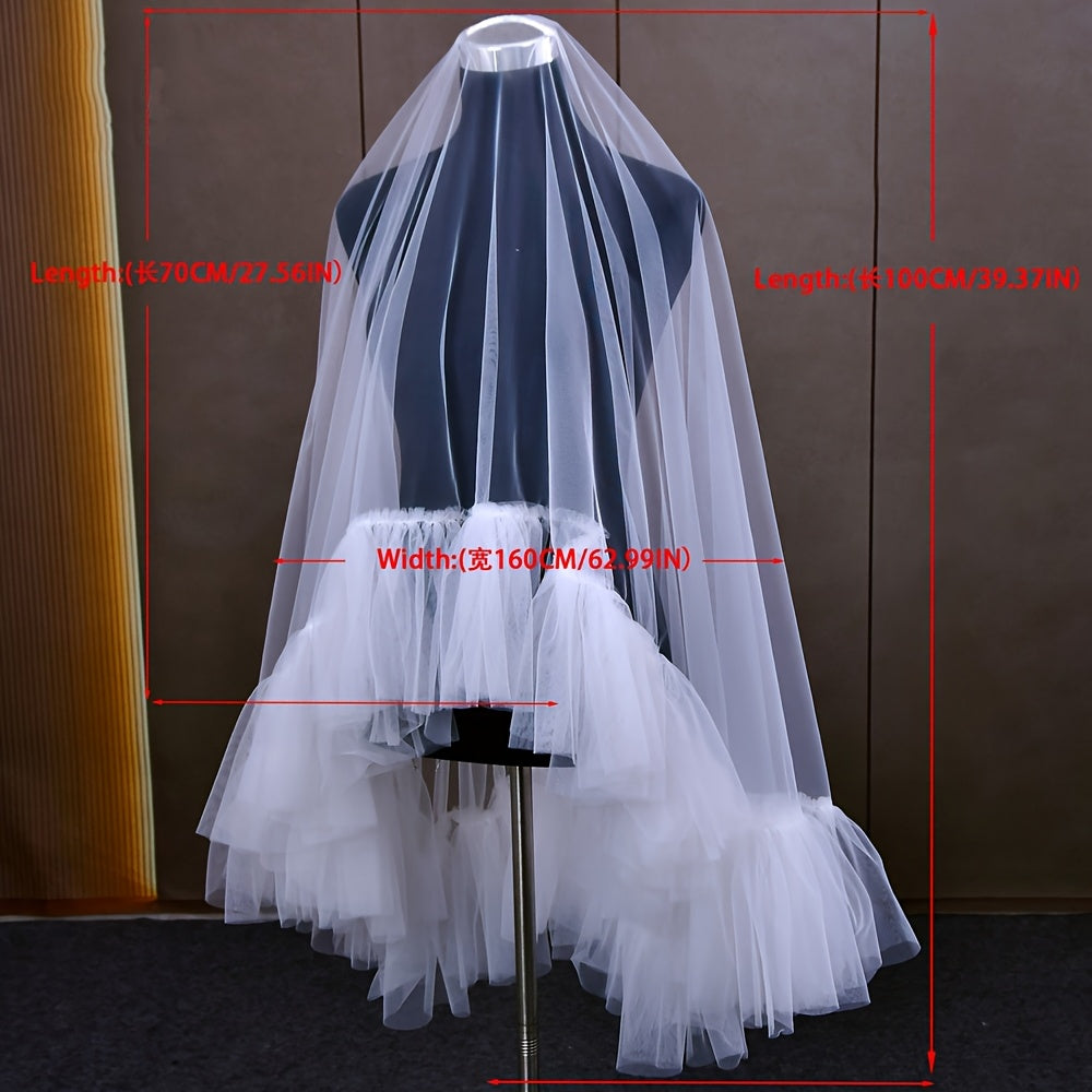 Bridal Veil with Multi-Layer Ruffles and Lace for Wedding Hair Accessories