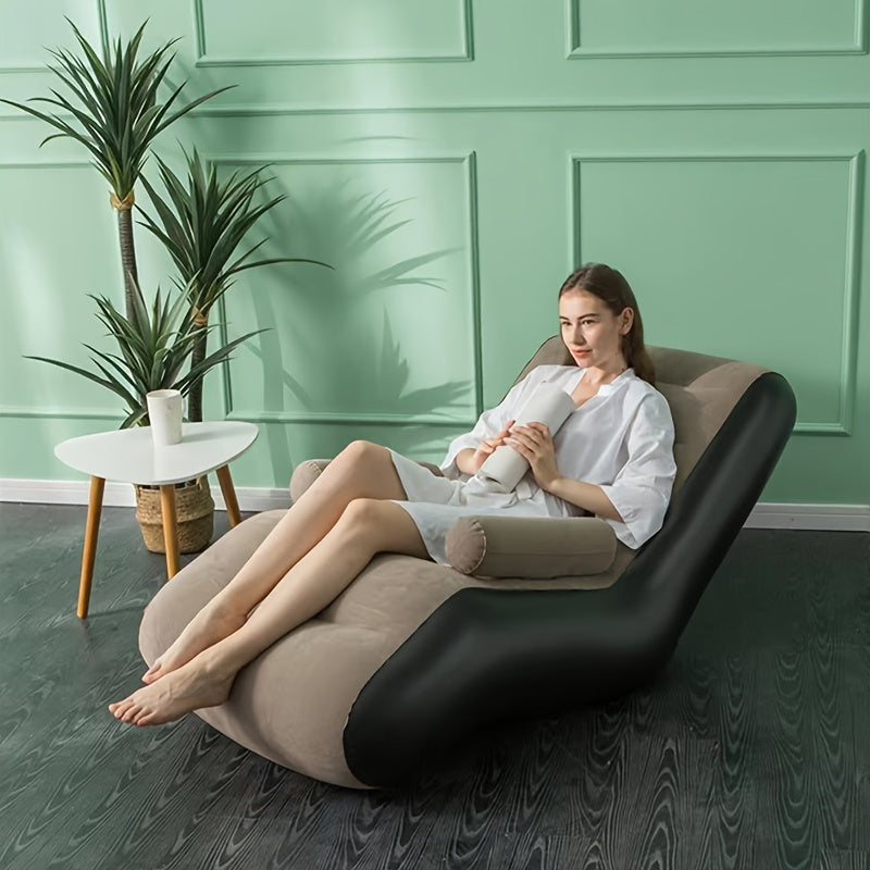 Sillón inflable de estilo vintage grande con reposabrazos para uso en interiores y exteriores en color marrón café