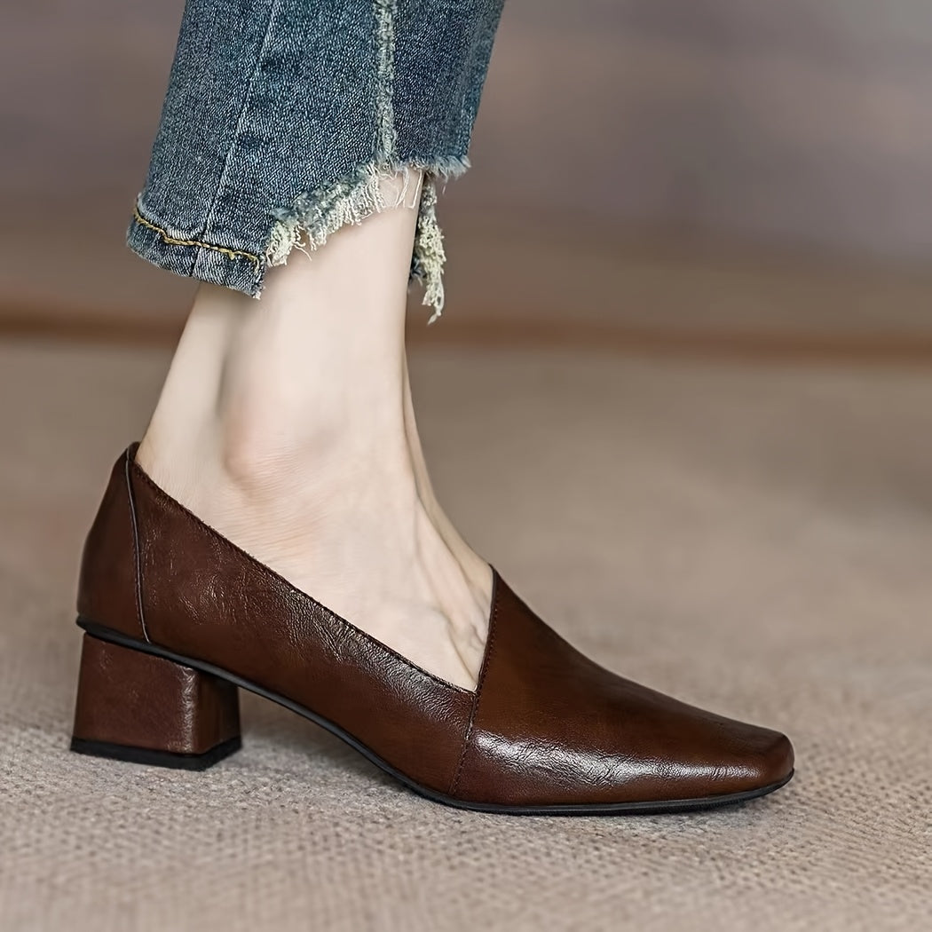 Women's Slip-On Mid-Heel Shoes Faux Cover Upper Rubber Sole Casual