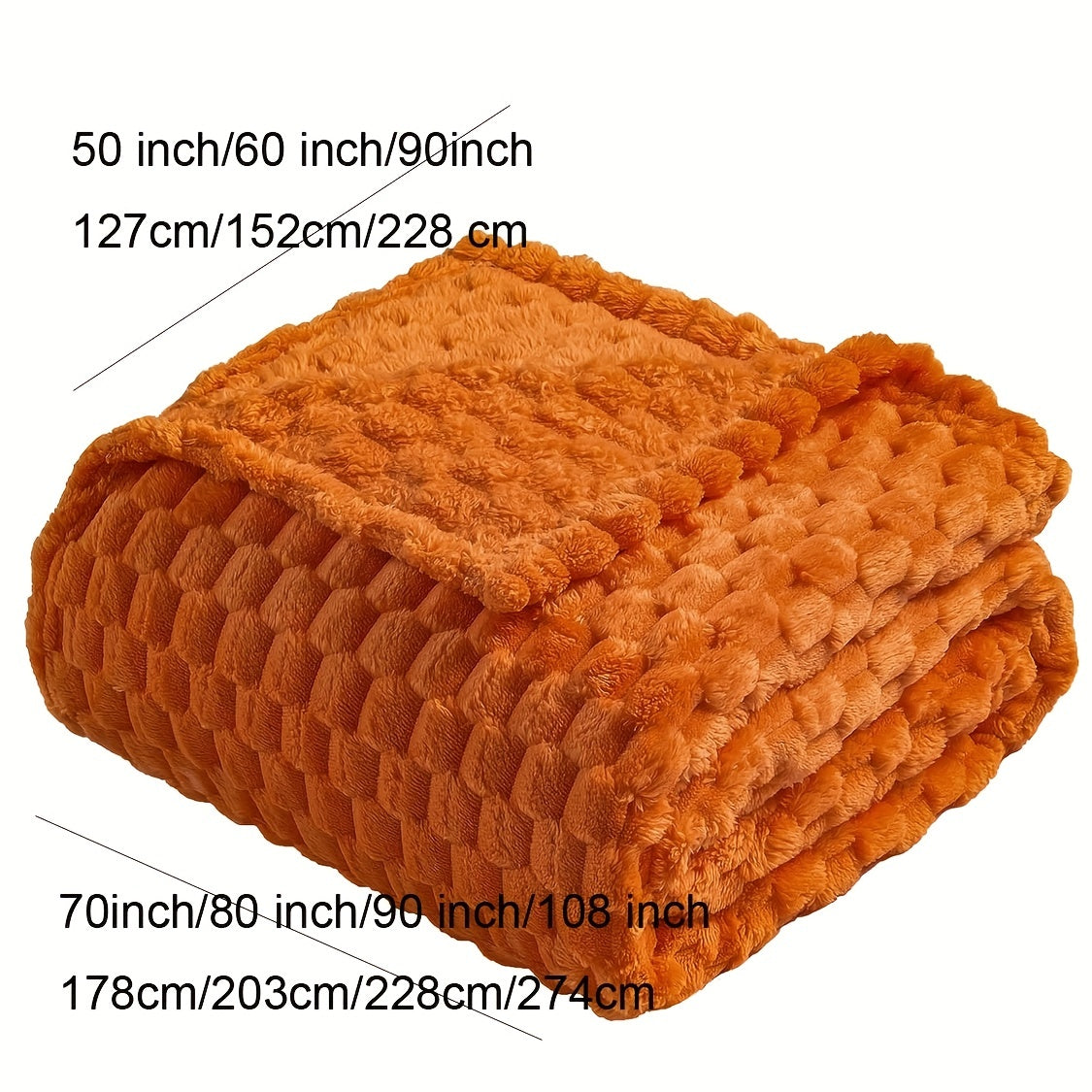 Burnt Orange Flannel Throw Blanket Ultra-Soft 3D Jacquard All-Season Lightweight