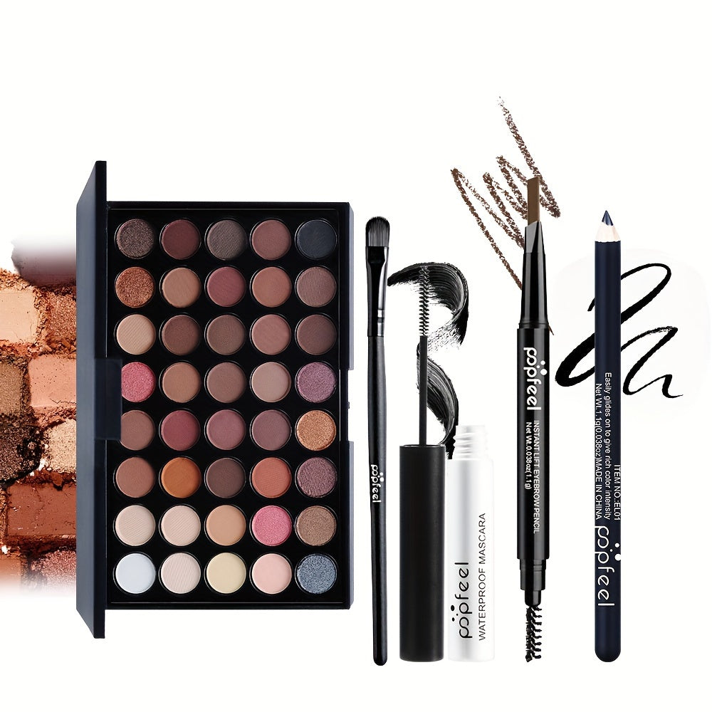 40-Color Eyeshadow Palette Set in Black Tones with Brushes and Mascara Portable Eye Makeup Kit