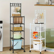 Estantería de almacenamiento de metal con ruedas y ganchos, organizador de múltiples niveles para cocina, baño y sala de estar