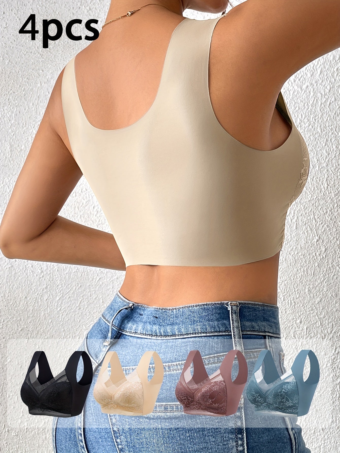 Women's Lace Contrast Underwear and Bra Set No Steel Ring Daily Lingerie