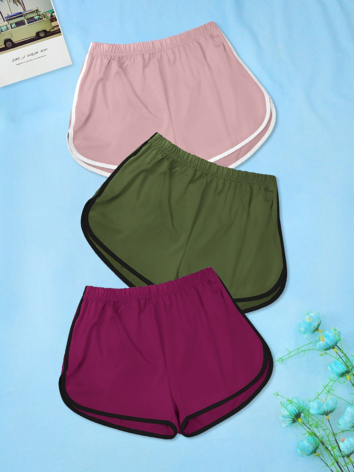 Women's Plus Size Color Block Casual Shorts 3-Pack
