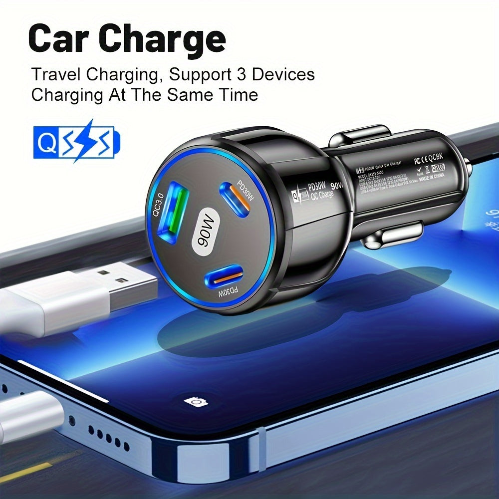 3 в 1 Быстрая зарядка автомобильное зарядное устройство USB C USB A Быстрая зарядка для телефонов