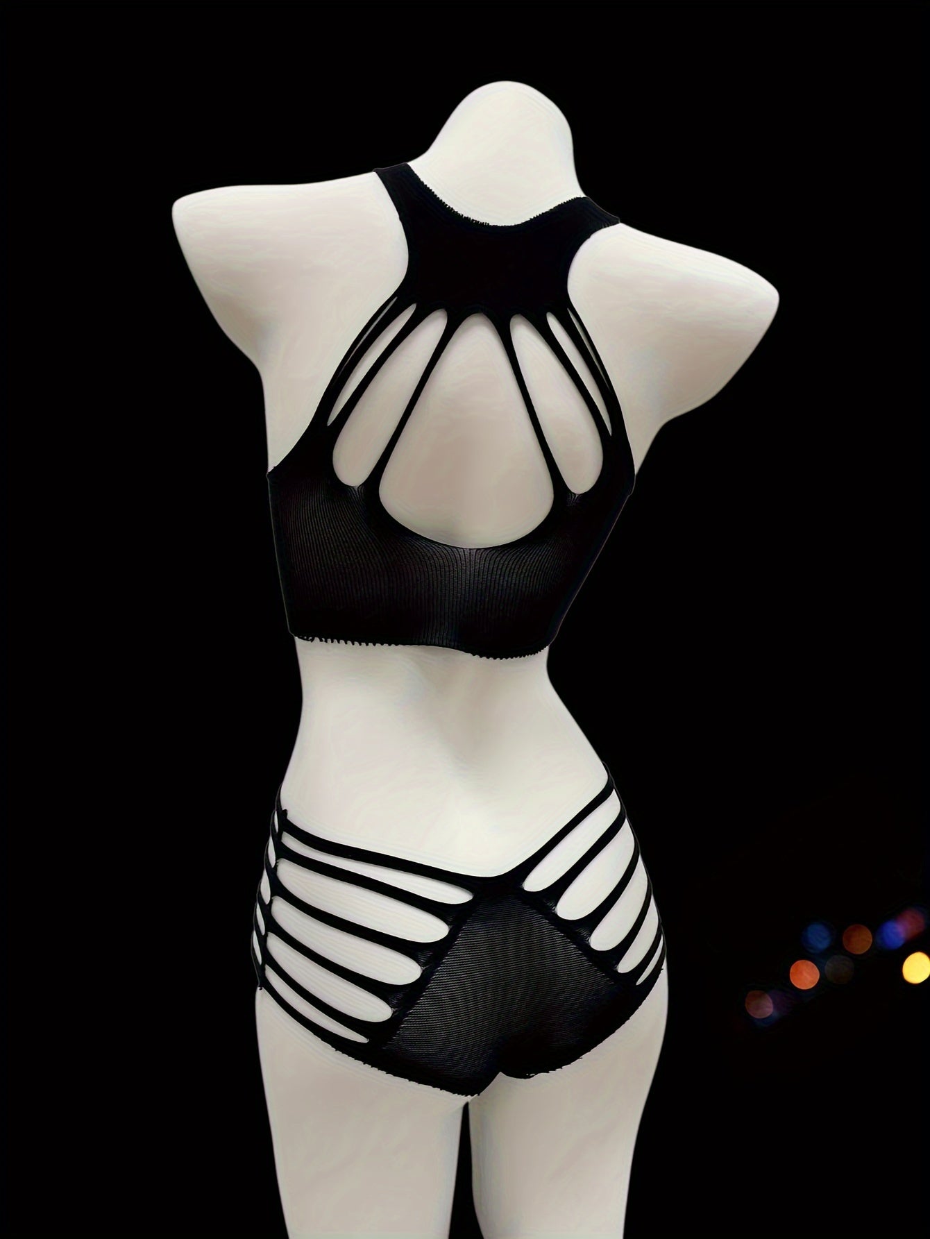 Women's Pink Hollow Fishnet Lingerie Set Sleeveless See Through for Party and Valentine's Day