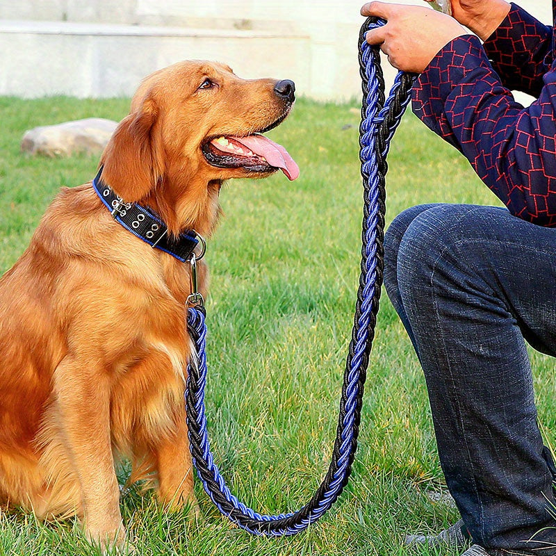 Heavy Duty Dog Collar and Leash Set with Braided Training Rope for Large Dogs