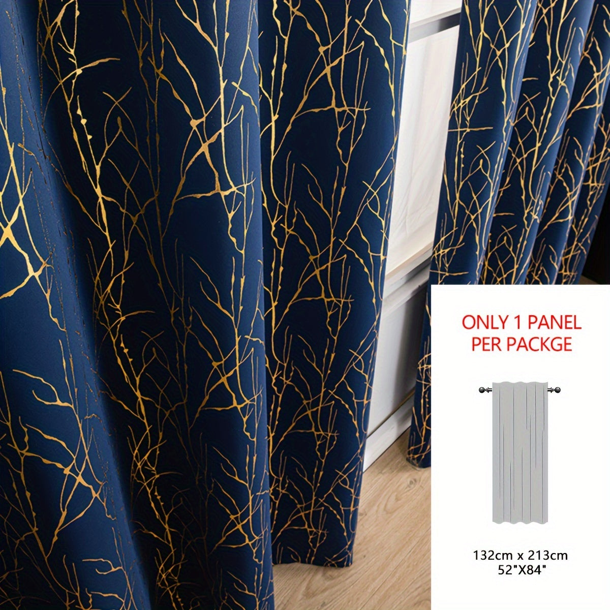 Blackout Curtain with Gold and Silver Tree Branch Pattern for Bedroom Living Room Office