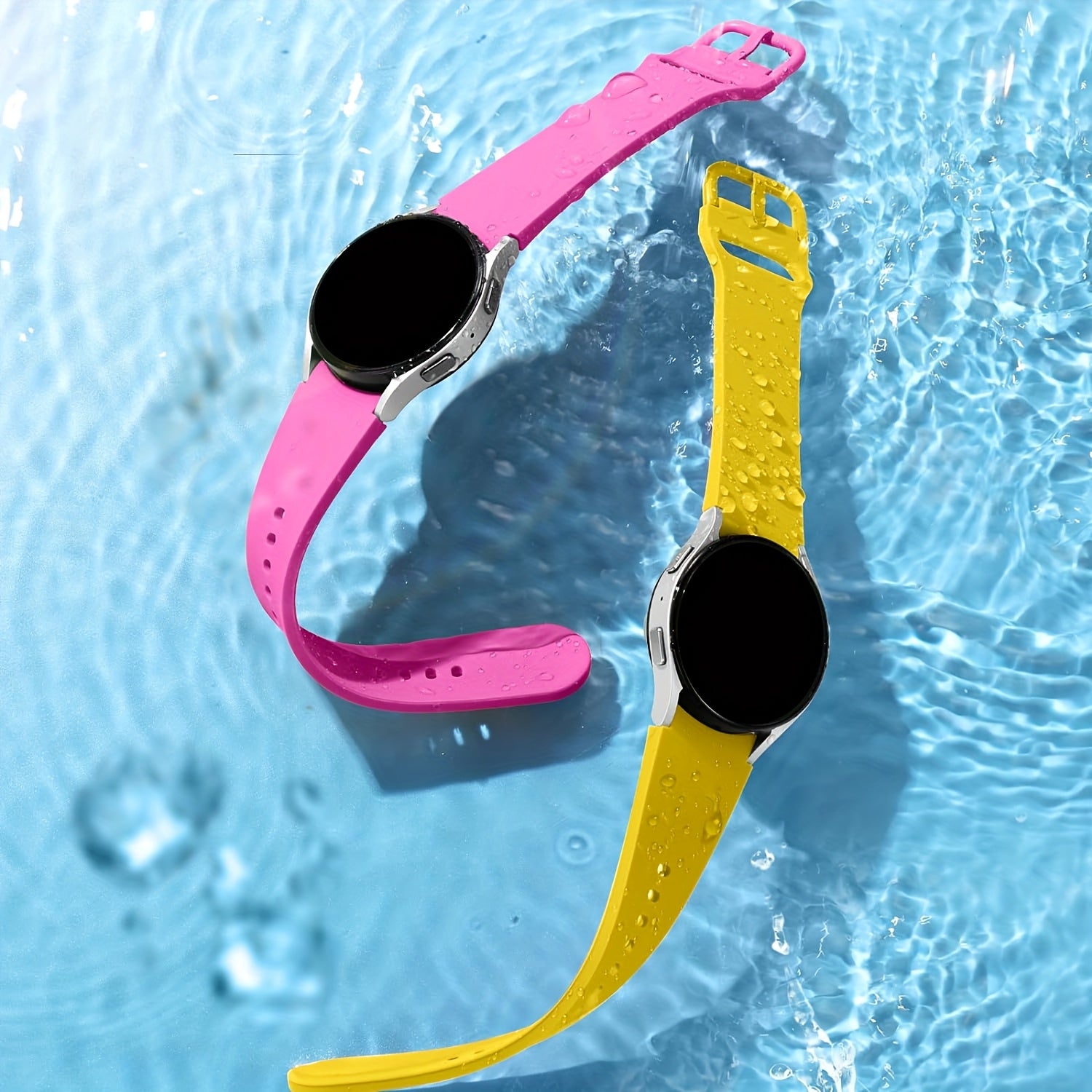 Непрерывный мягкий силиконовый водонепроницаемый ремешок для часов, совместимый с Samsung Galaxy Watch 7/6/5/4. Доступен в розовом, желтом и розовом золоте с застежкой из нержавеющей стали. Удобная посадка для мужчин и