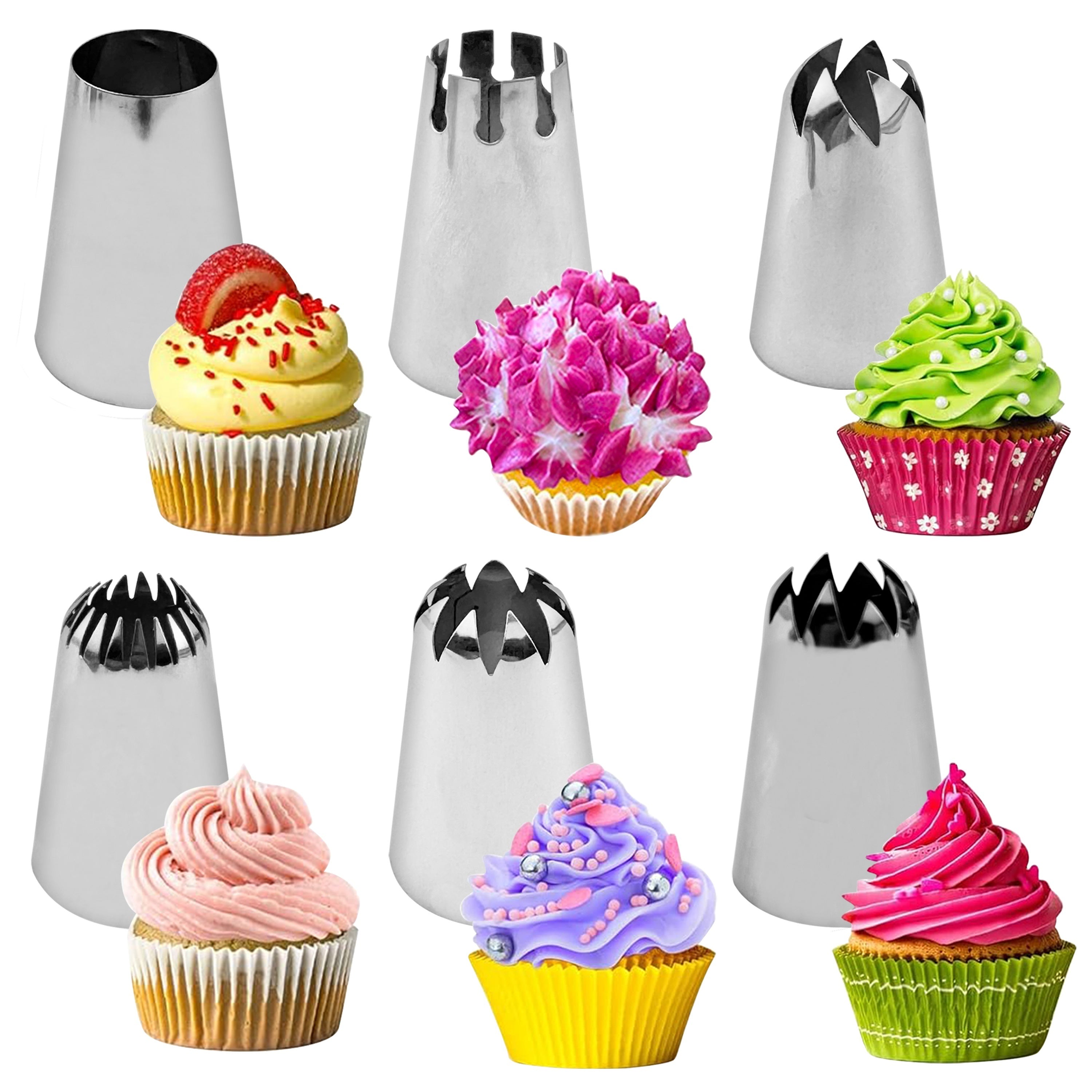 Set of 6 Large Stainless Steel Icing Piping Nozzles for Cake and Cookie Decorating