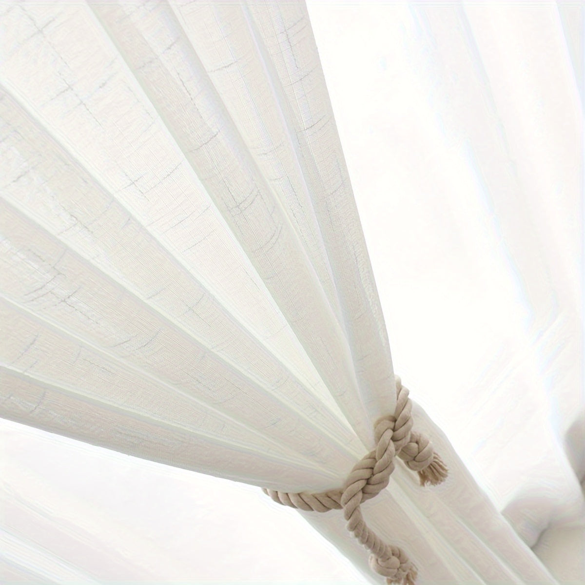 Set of 2 White Sheer Curtains with Cross Pattern for Living Room and Bedroom