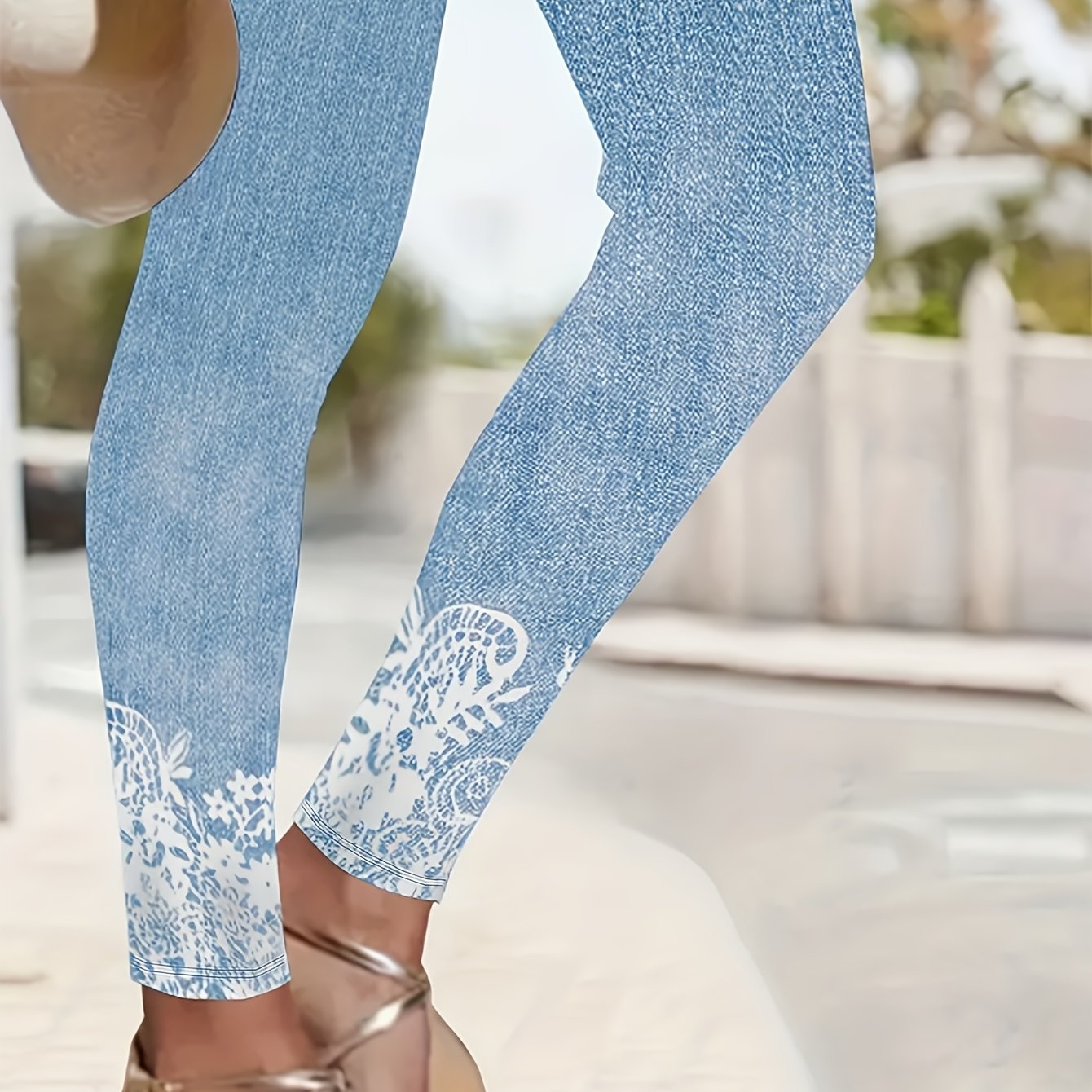 Women's Plus Size Faux Denim Skinny Leggings Geometric Print All-Season