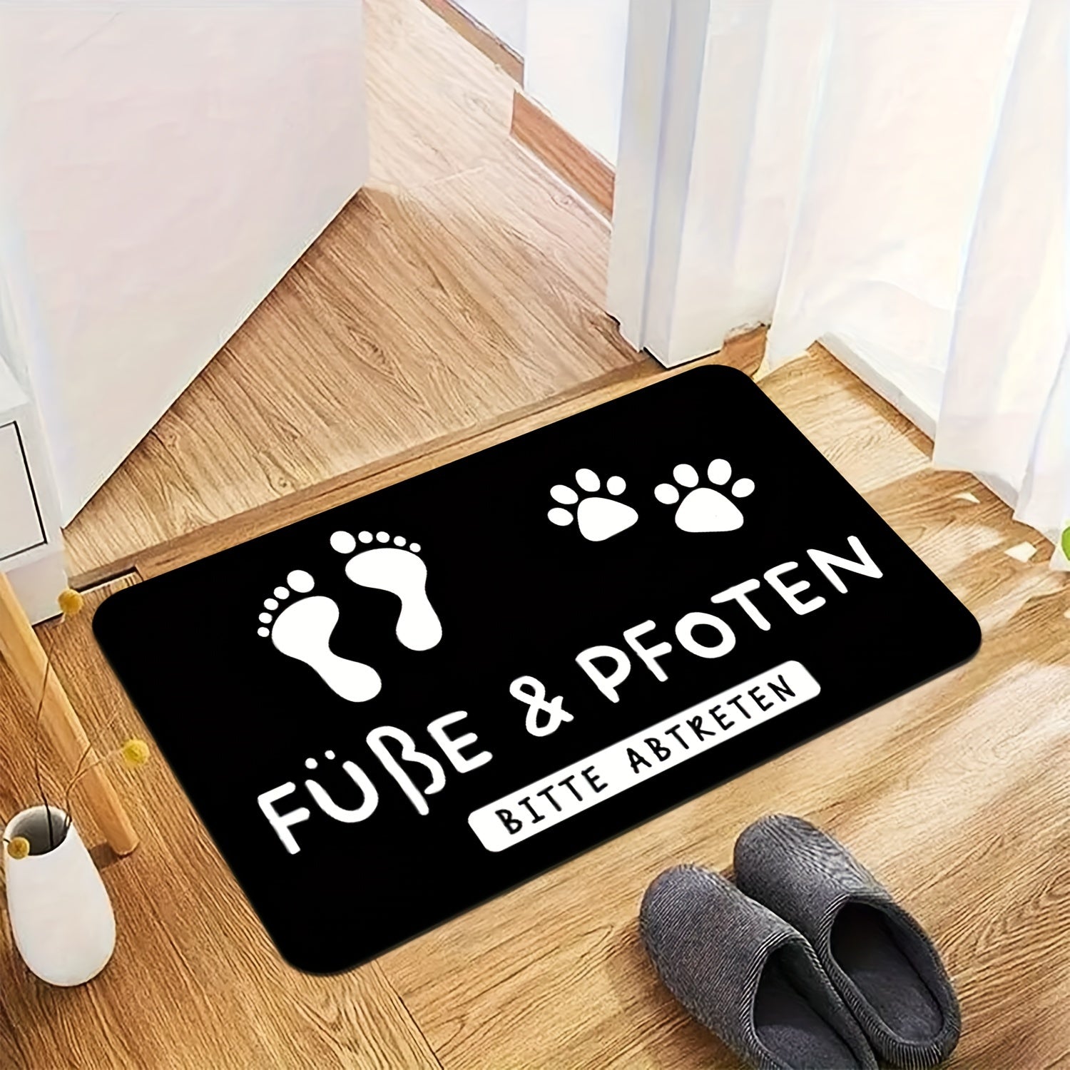 Indoor Outdoor Welcome Mat with Paw Prints Non-Slip Machine Washable Rug