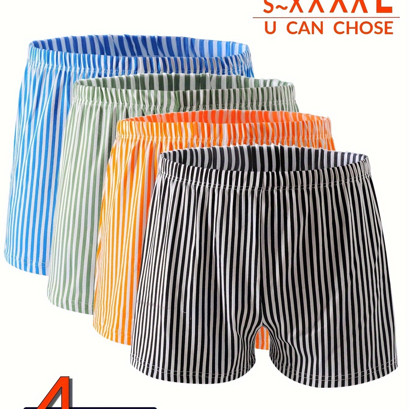 Men's Boxer Briefs 4-Pack Striped Breathable Polyester Spandex Casual Long Legs