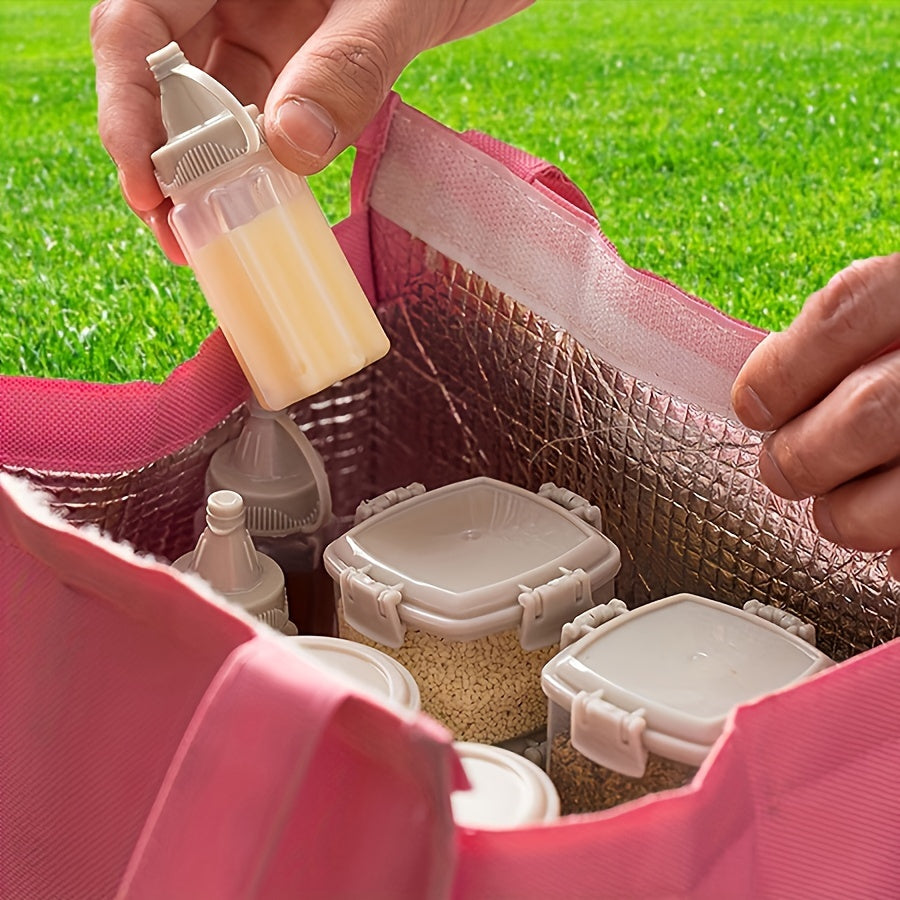 Set of 4 Transparent Plastic Seasoning Bottles with Gray Lids for Sauces and Dressings