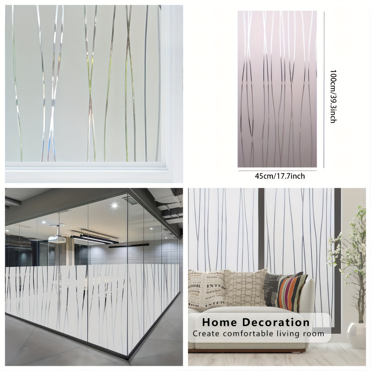 Frosted Glass Window Film UV Blocking Static Cling Removable Opaque Vinyl Covering