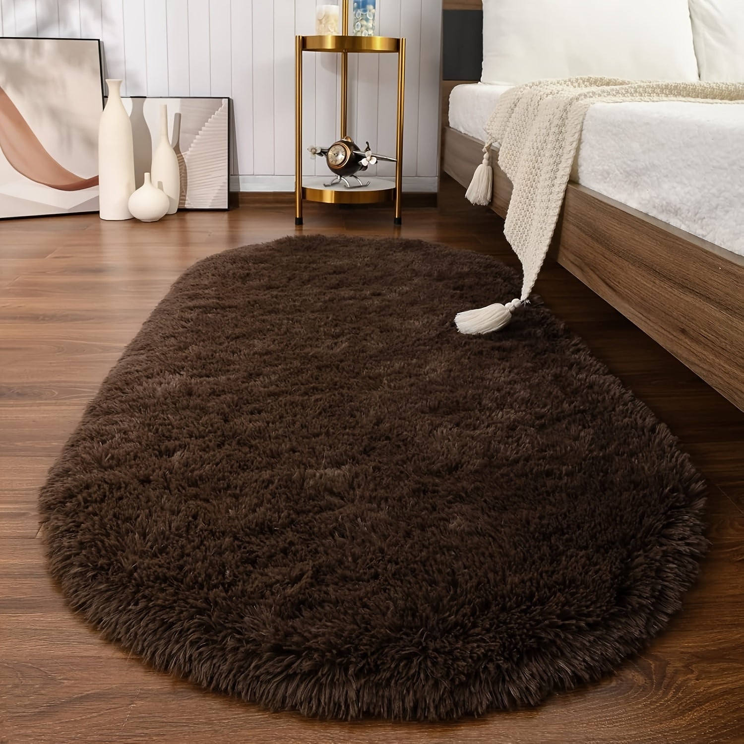 Soft Fluffy Oval Shaggy Area Rug for Bedroom Living Room with Thick Sponge