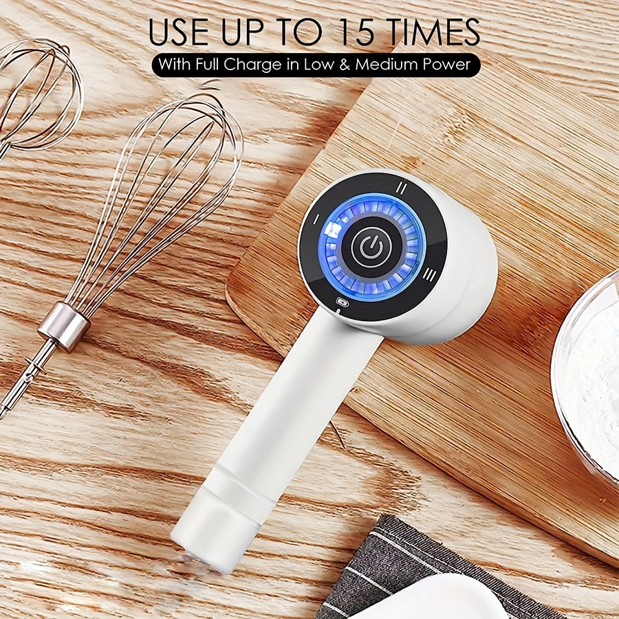 Rechargeable Hand Mixer with 3-Speed Control Stainless Steel Beaters Whisk for Baking and Gifts White