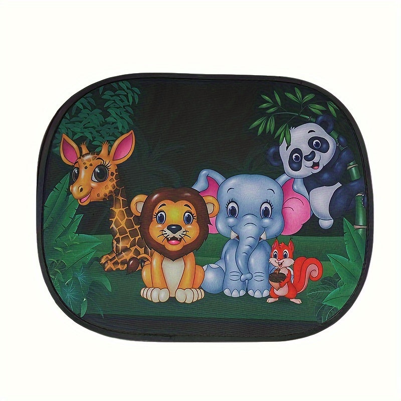 2-Pack Cartoon Animal Nylon Car Sunshades Universal Fit Window Curtains Cooling Insulation Shades