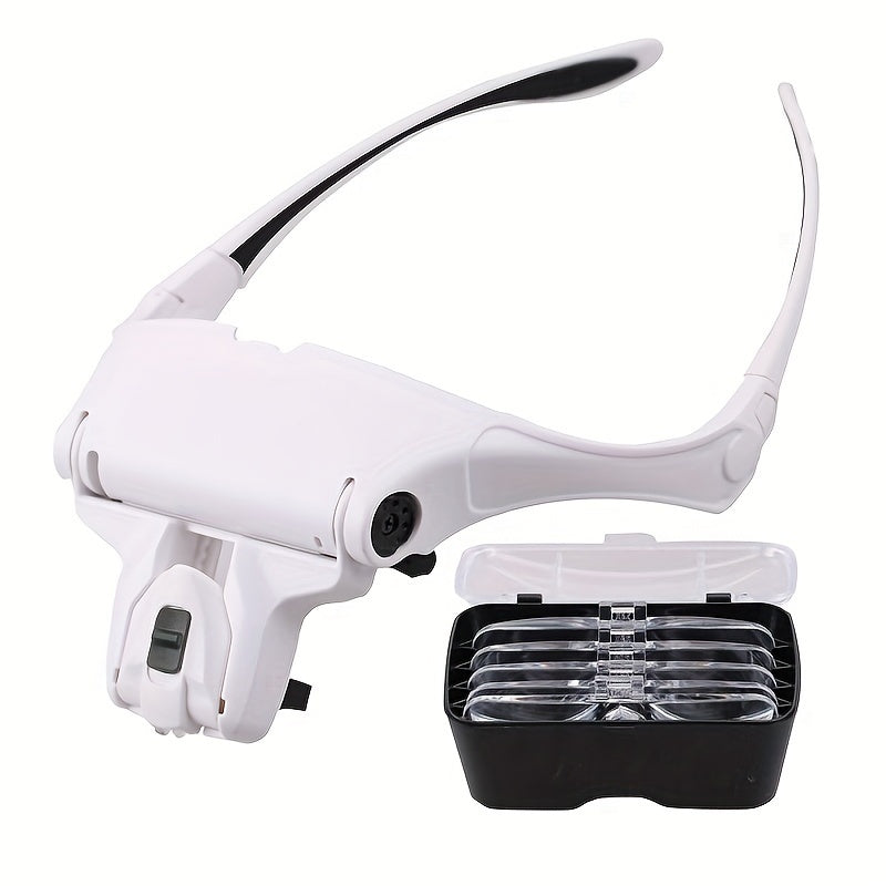Adjustable Headband Magnifier with LED Light and 5 Lenses for Jewelry Crafts and Hobbies