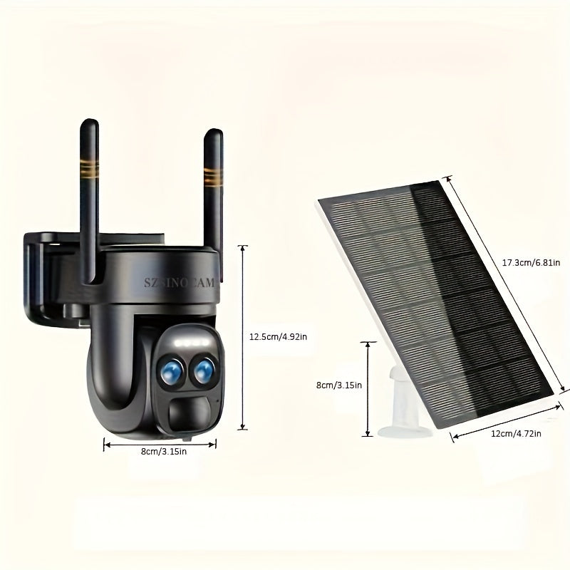 Outdoor Solar Security Camera with Dual Lens WiFi Night Vision Two-Way Audio Motion Detection