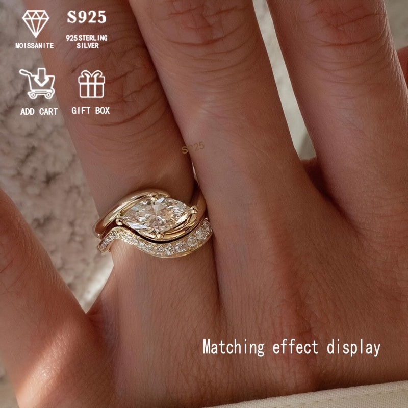Men's and Women's 2 Carat Moissanite Marquise Silver Ring Hypoallergenic Engagement Wedding