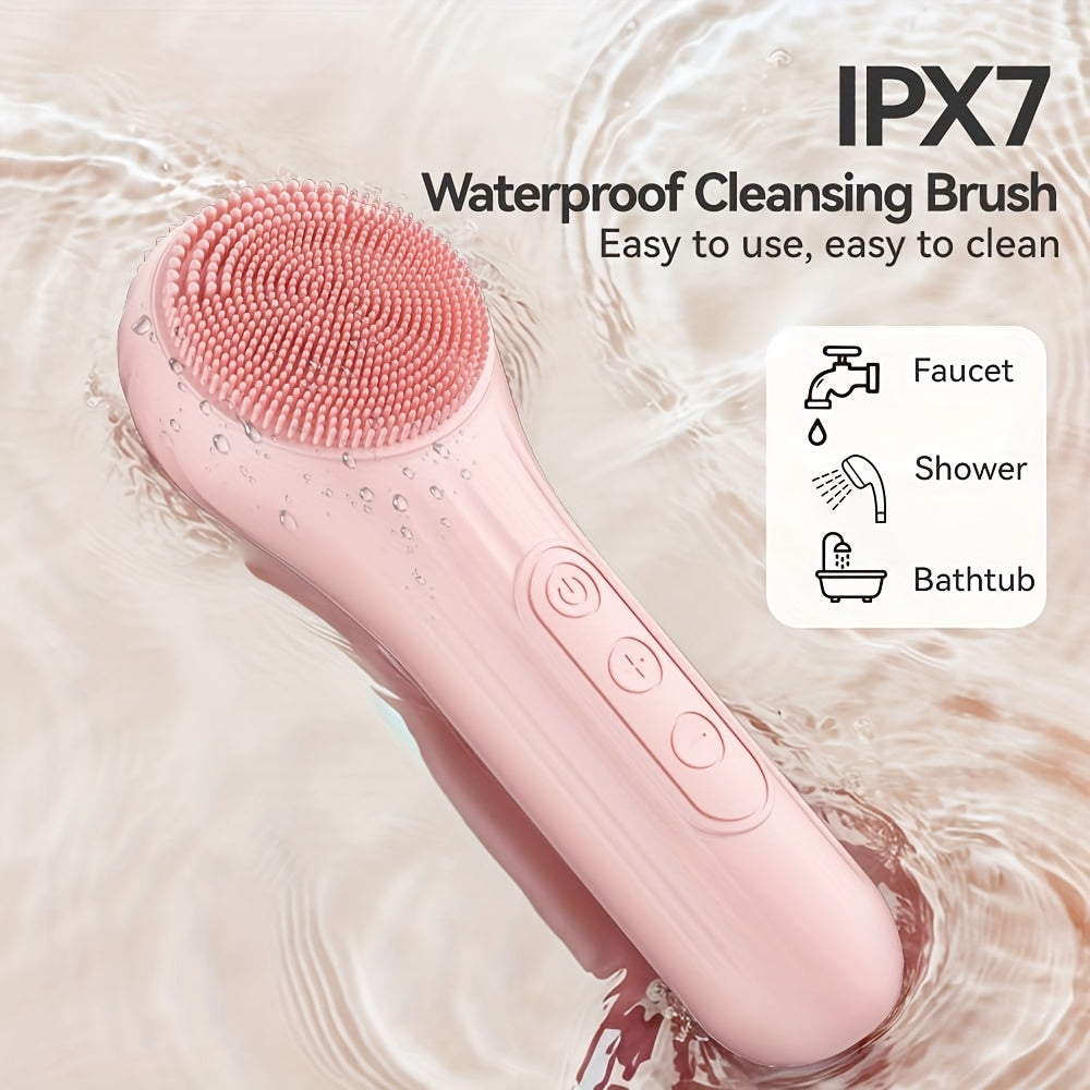 Portable Silicone Facial Cleansing Brush with Vibration and Heating Functions for Deep Cleansing