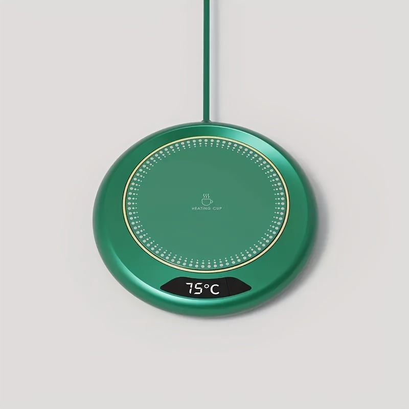 Posavasos con calefacción USB para café y leche blanco con borde dorado, temperatura ajustable