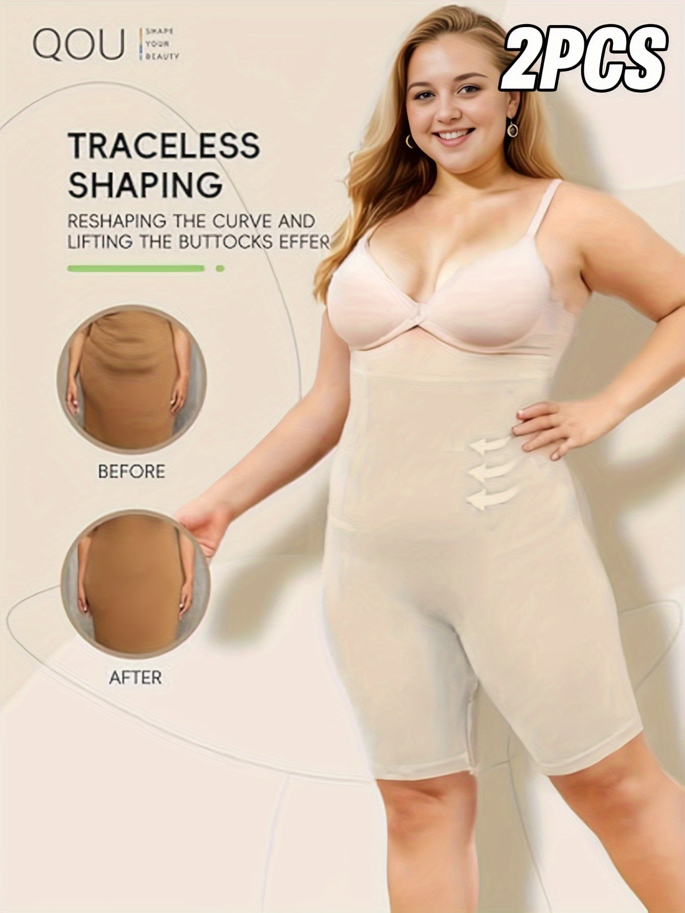 Plus Size High Elasticity Shapewear Tummy Control Slimming Underwear 2-Pack